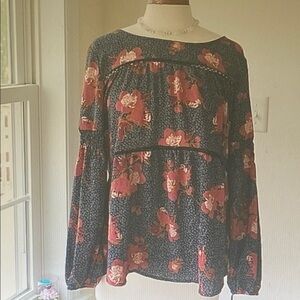 Knox Rose Red and Black Floral Blouse